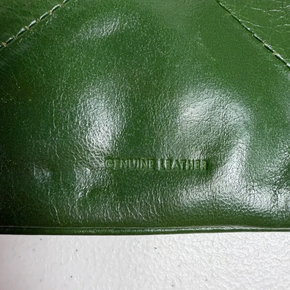 Boho Green Genuine Leather Patchwork Zip Clutch Wallet Slim Bell Charm